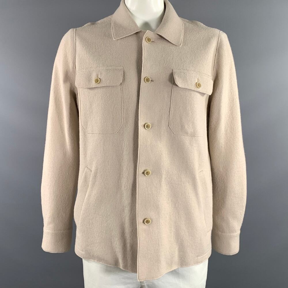 ELEVENTY Size 46 Khaki Textured Wool Patch & Slit Pockets Jacket